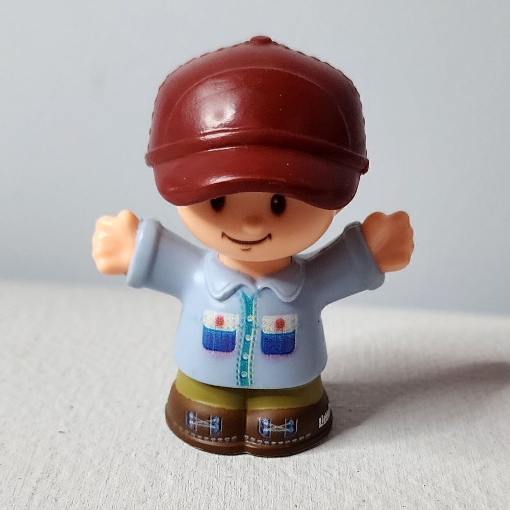 Fisher Price Little People Boy with Rust Baseball Hat Blue Shirt with Pockets